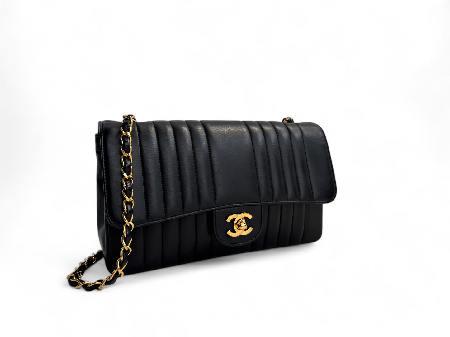 CHANEL Black Vertical Quilt Lambskin Leather Classic Medium Single Flap Bag