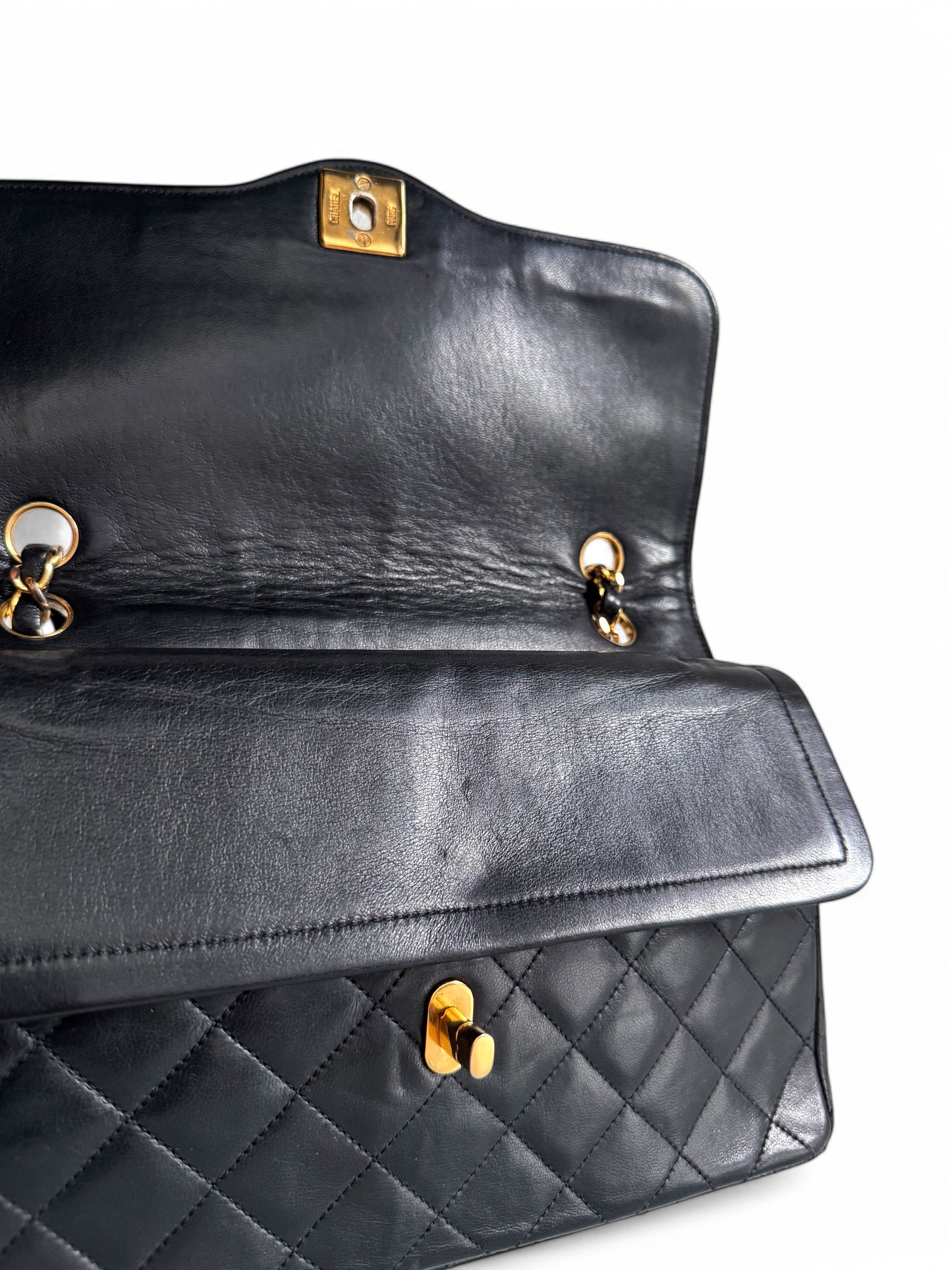 CHANEL Lambskin Quilted Medium Double Flap Bag Black