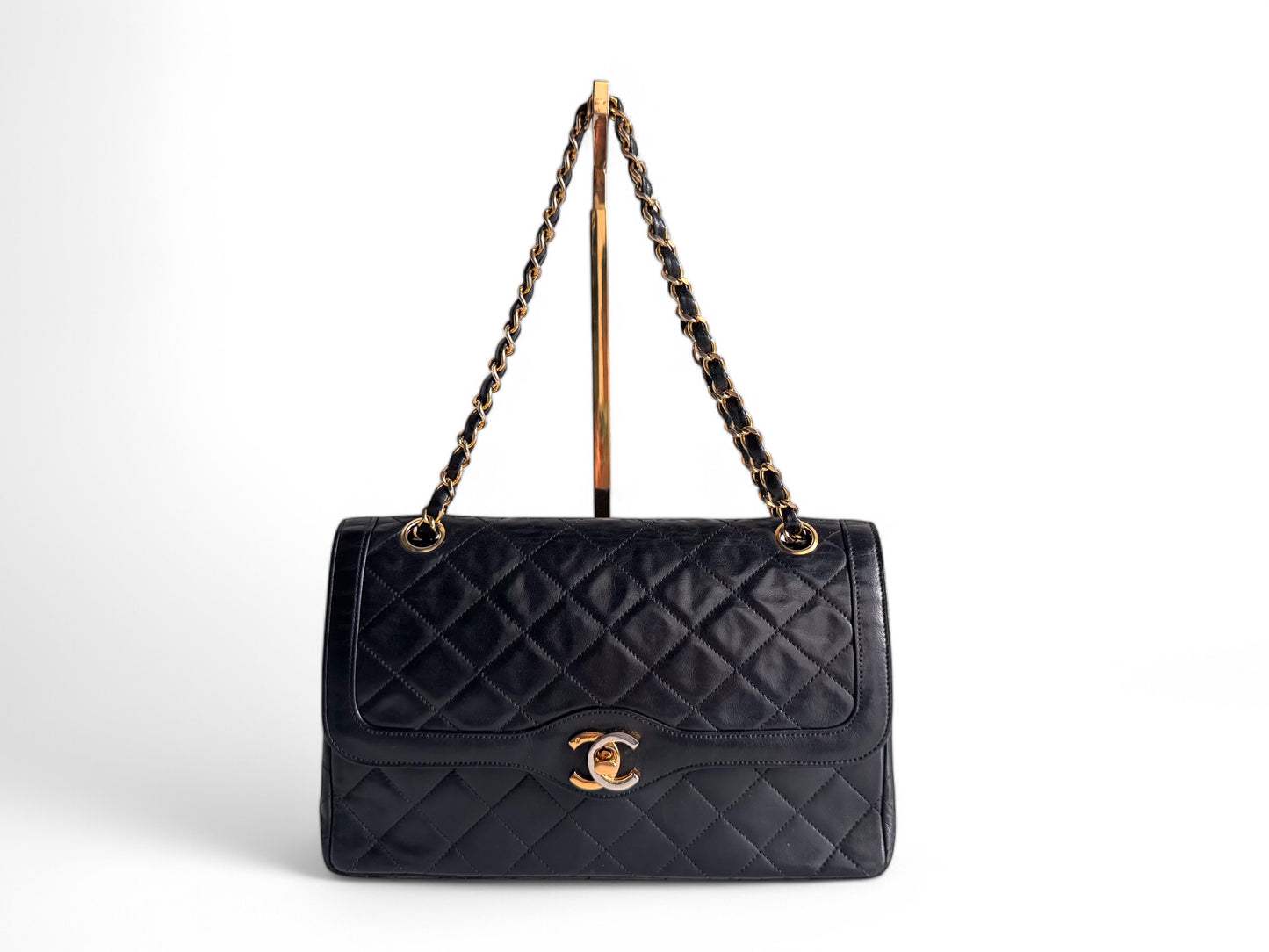 CHANEL Lambskin Quilted Medium Double Flap Bag Black