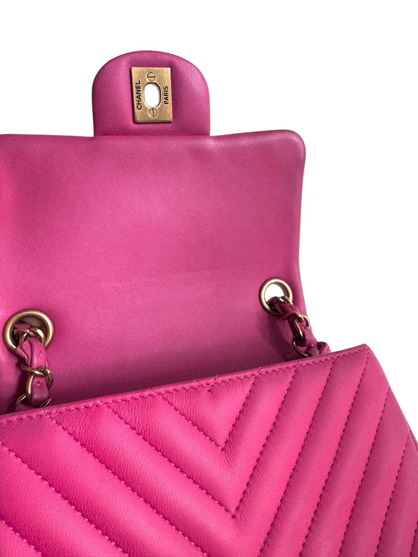 CHANEL Lambskin Chevron Quilted Mini Square Flap