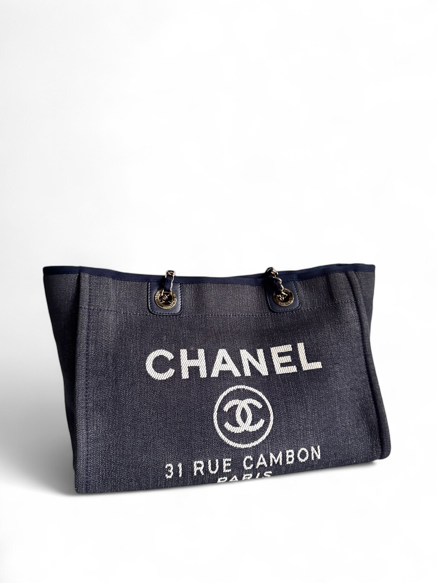 CHANEL Canvas Deauville Small Tote Denim