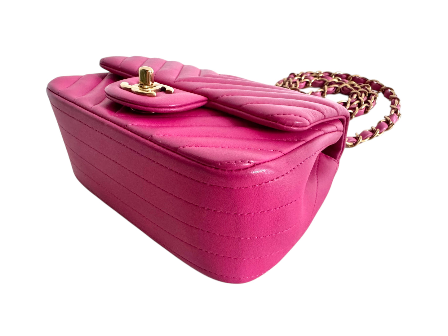 CHANEL Lambskin Chevron Quilted Mini Square Flap
