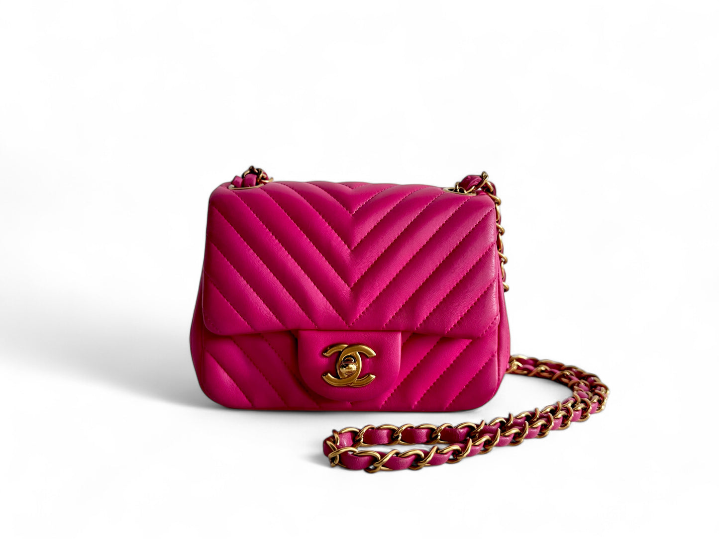 CHANEL Lambskin Chevron Quilted Mini Square Flap
