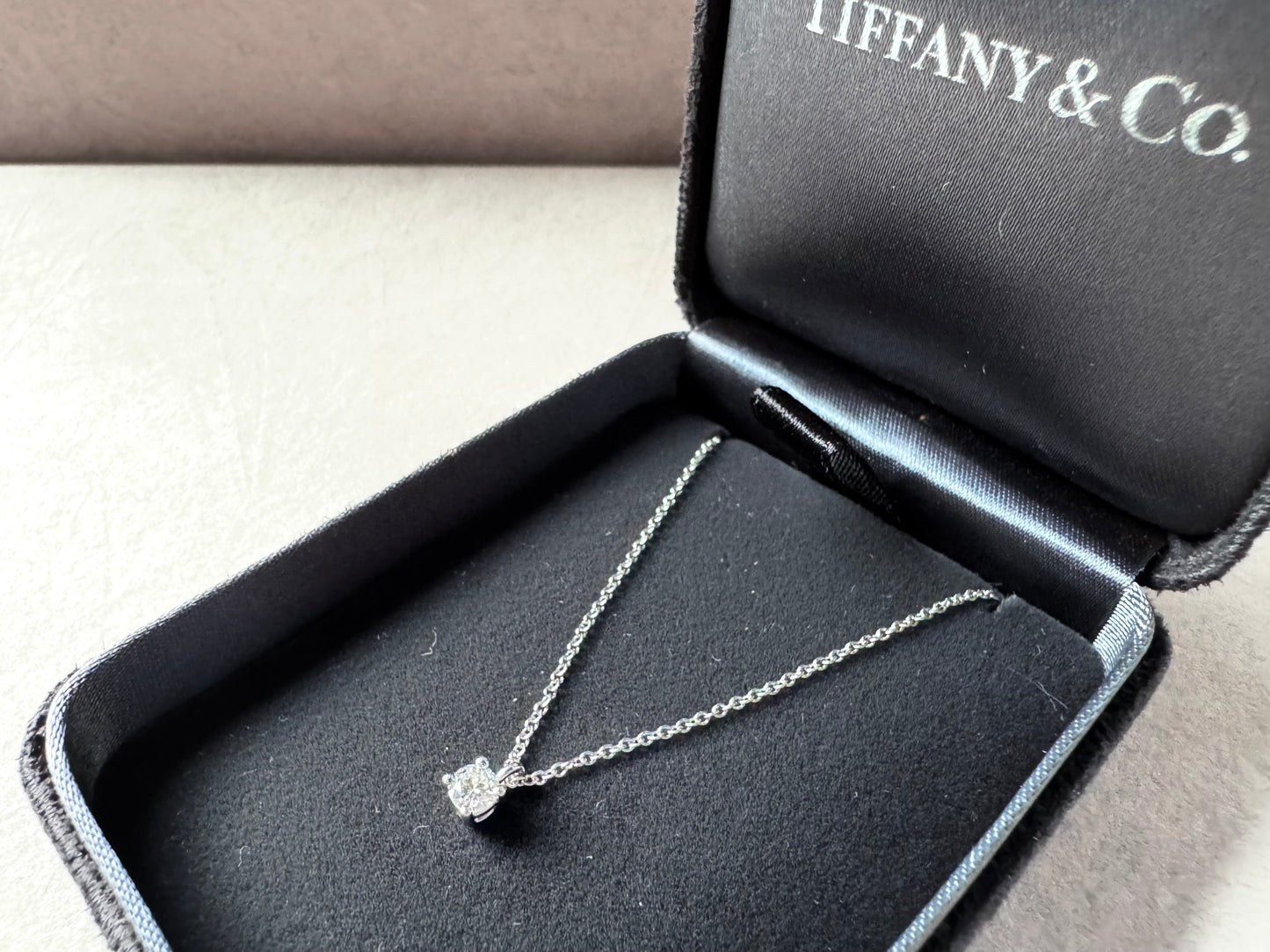 TIFFANY & CO. Platinum Diamond Solitaire Pendant Necklace