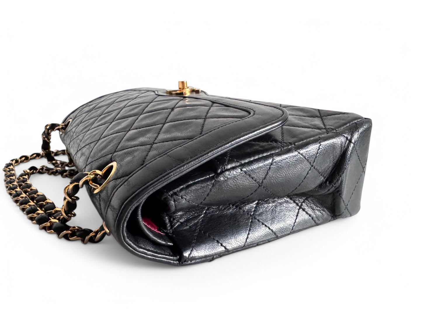 CHANEL Lambskin Quilted Medium Double Flap Bag Black