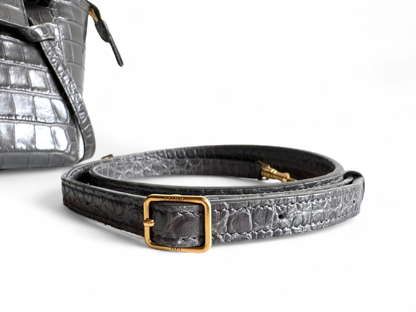 CELINE Calfskin Crocodile Embossed Nano Belt Bag