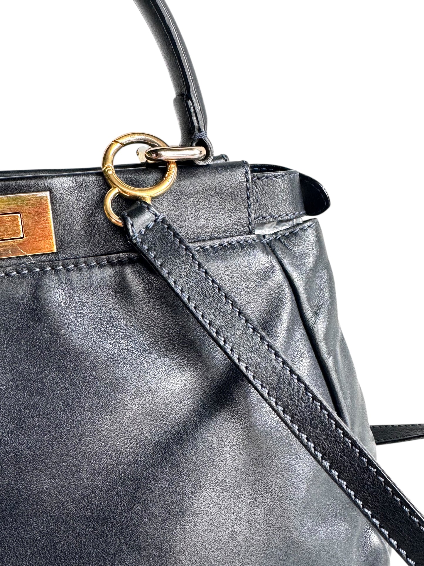 FENDI Calfskin Denim Zucca Peekaboo Iconic Satchel