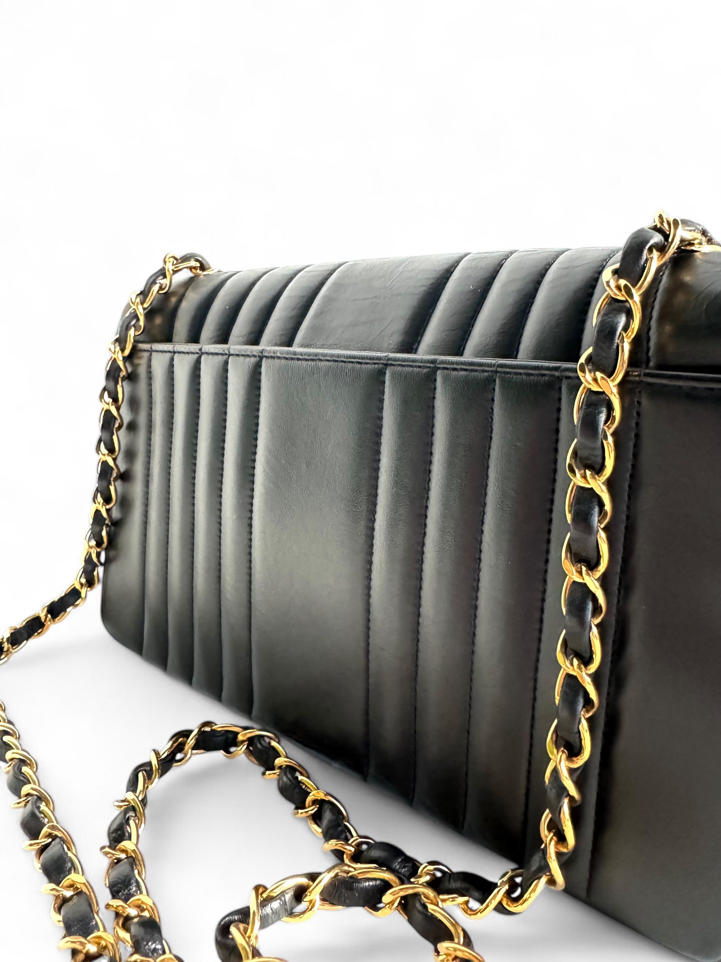 CHANEL Black Vertical Quilt Lambskin Leather Classic Medium Single Flap Bag