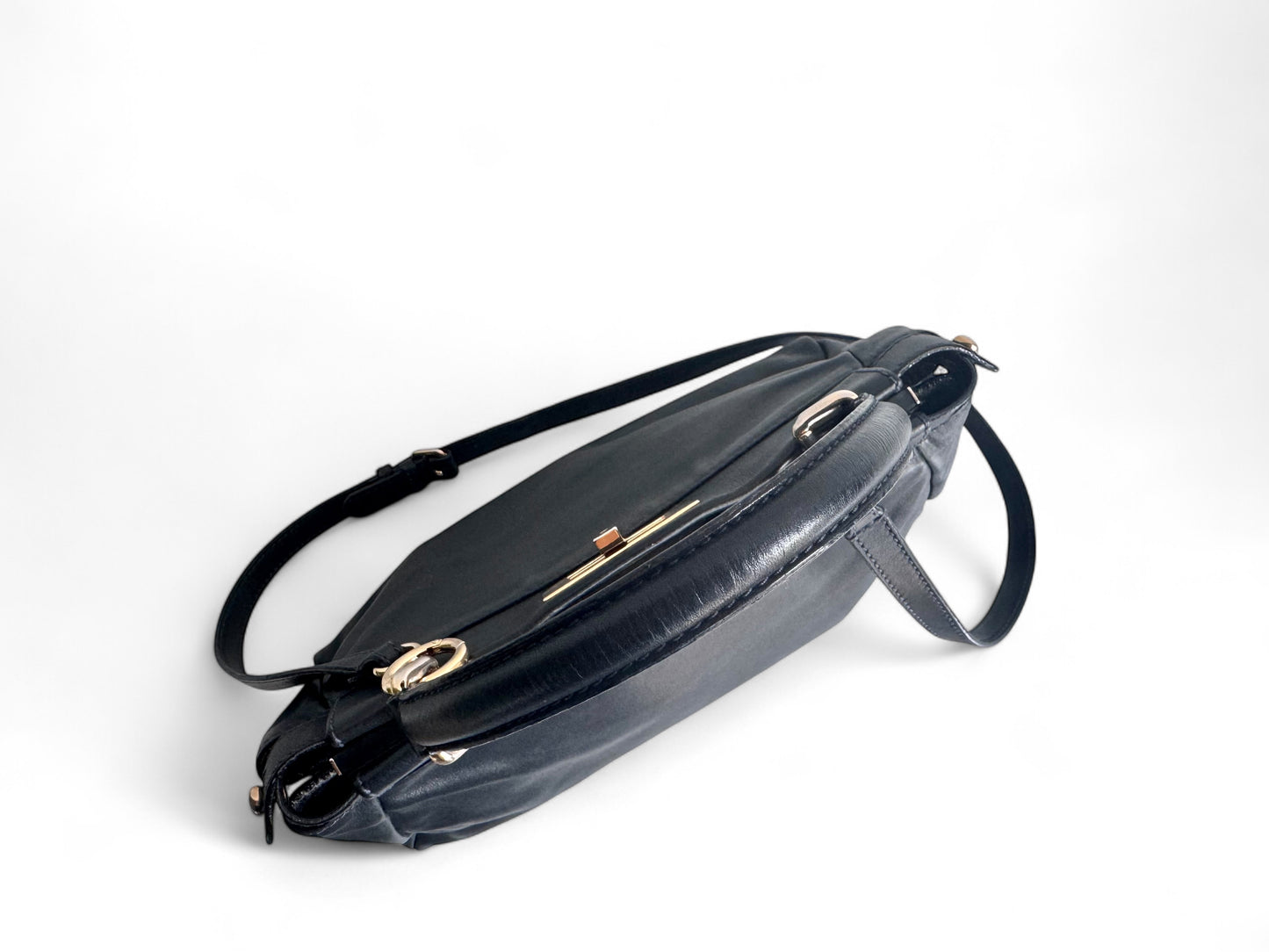 FENDI Calfskin Denim Zucca Peekaboo Iconic Satchel