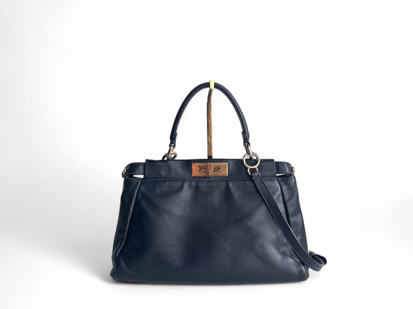 FENDI Calfskin Denim Zucca Peekaboo Iconic Satchel