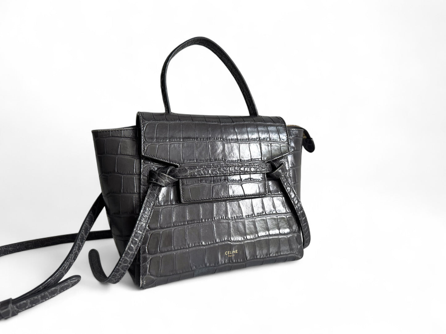 CELINE Calfskin Crocodile Embossed Nano Belt Bag