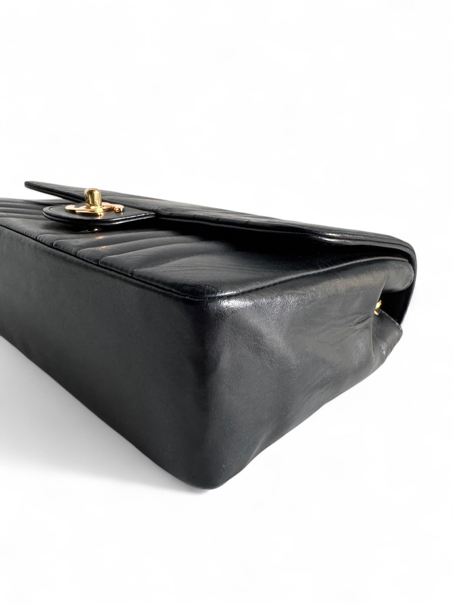 CHANEL Black Vertical Quilt Lambskin Leather Classic Medium Single Flap Bag
