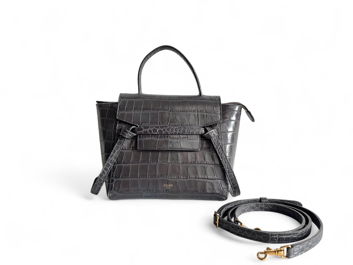 CELINE Calfskin Crocodile Embossed Nano Belt Bag