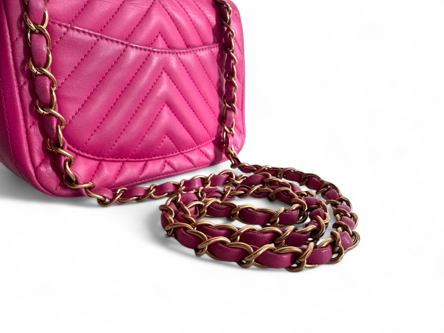 CHANEL Lambskin Chevron Quilted Mini Square Flap