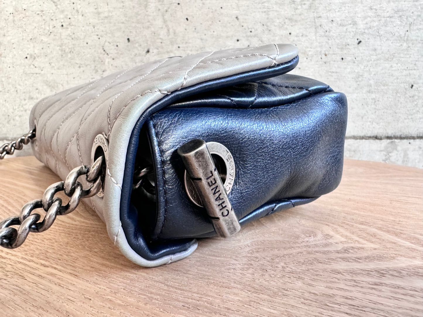 CHANEL
Iridescent Calfskin Tri-Color Country Chic Flap