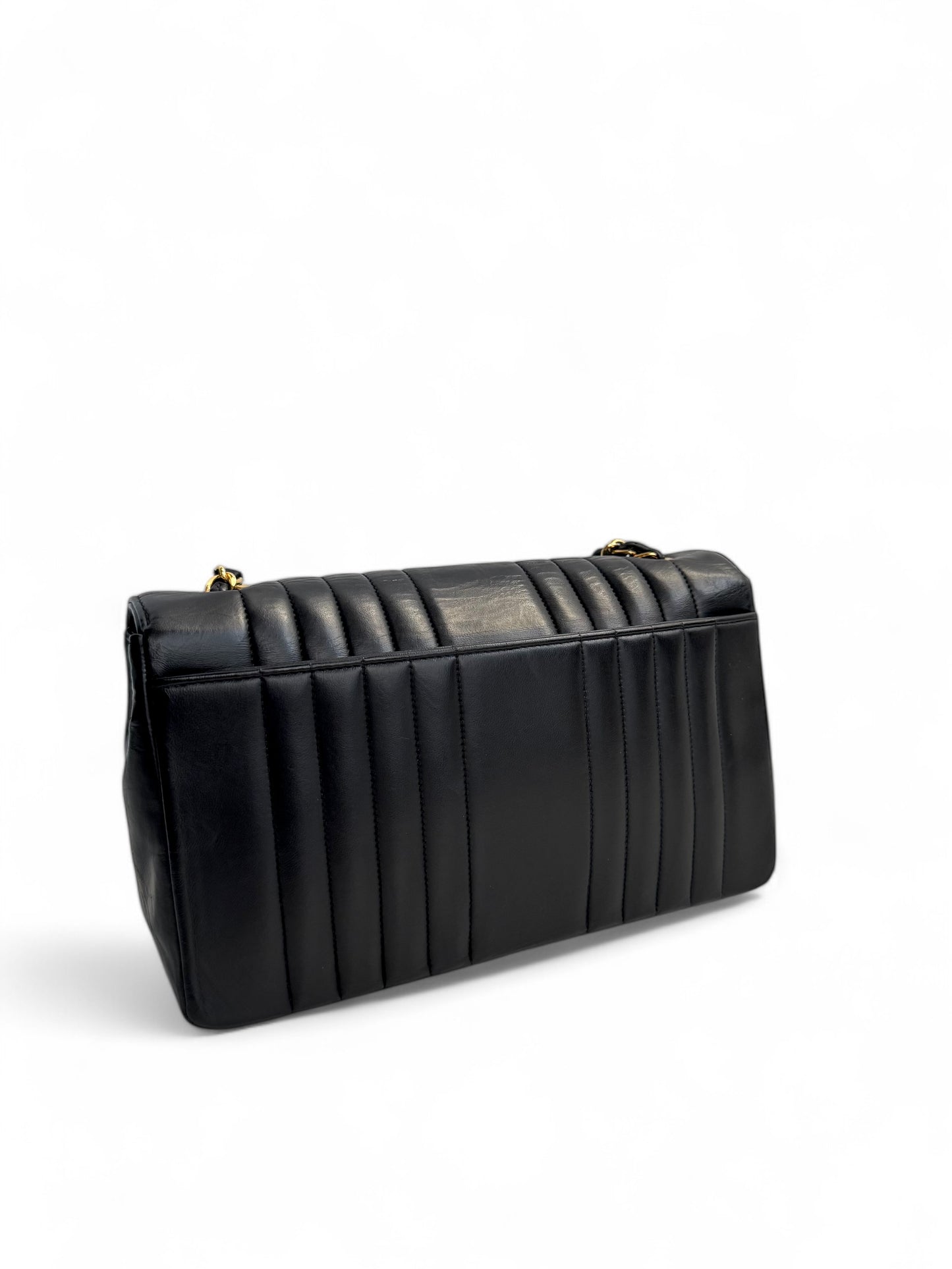 CHANEL Black Vertical Quilt Lambskin Leather Classic Medium Single Flap Bag