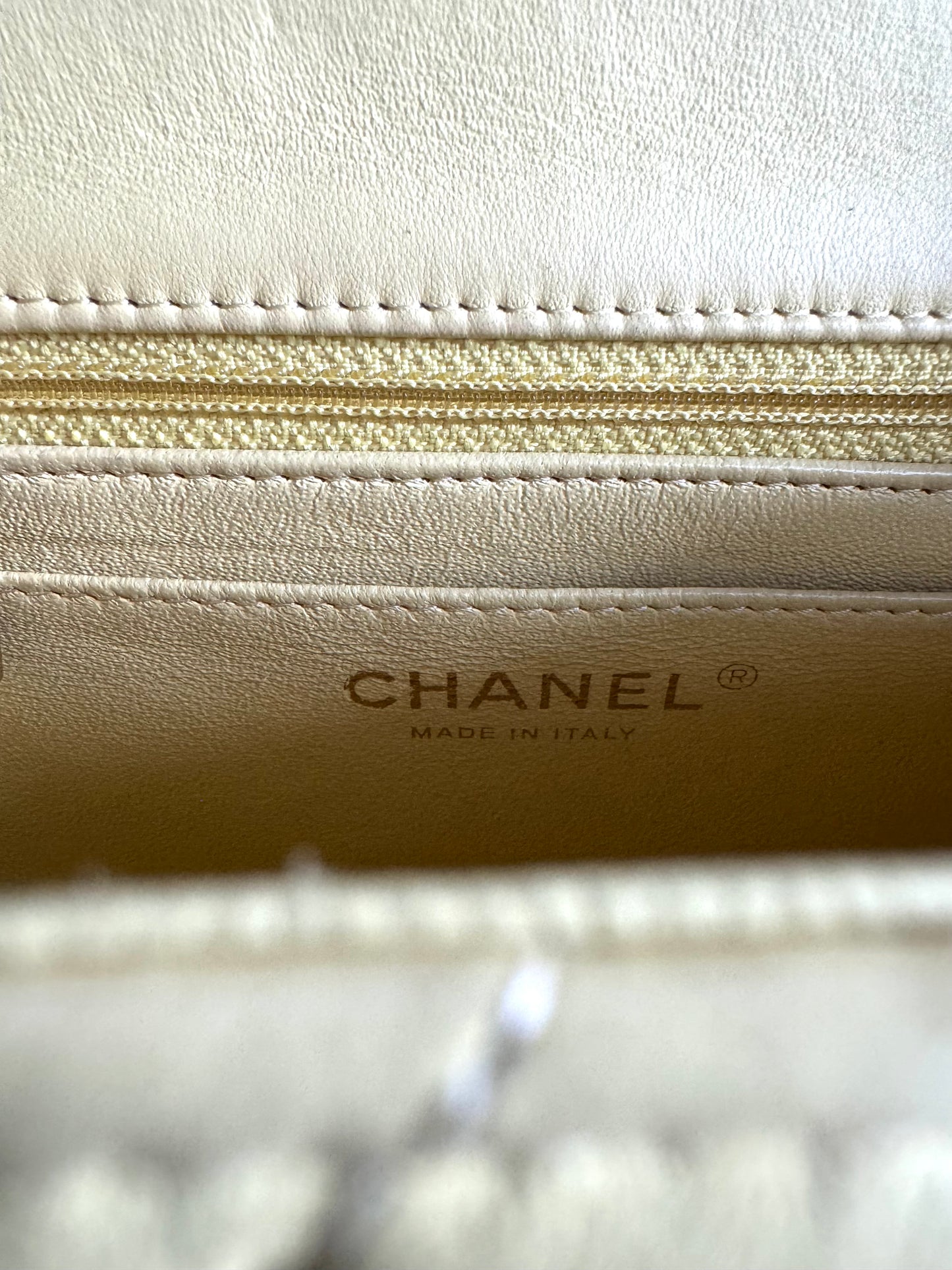 CHANEL Light Yellow Lambskin Quilted Mini Square Flap Light Gold Hardware