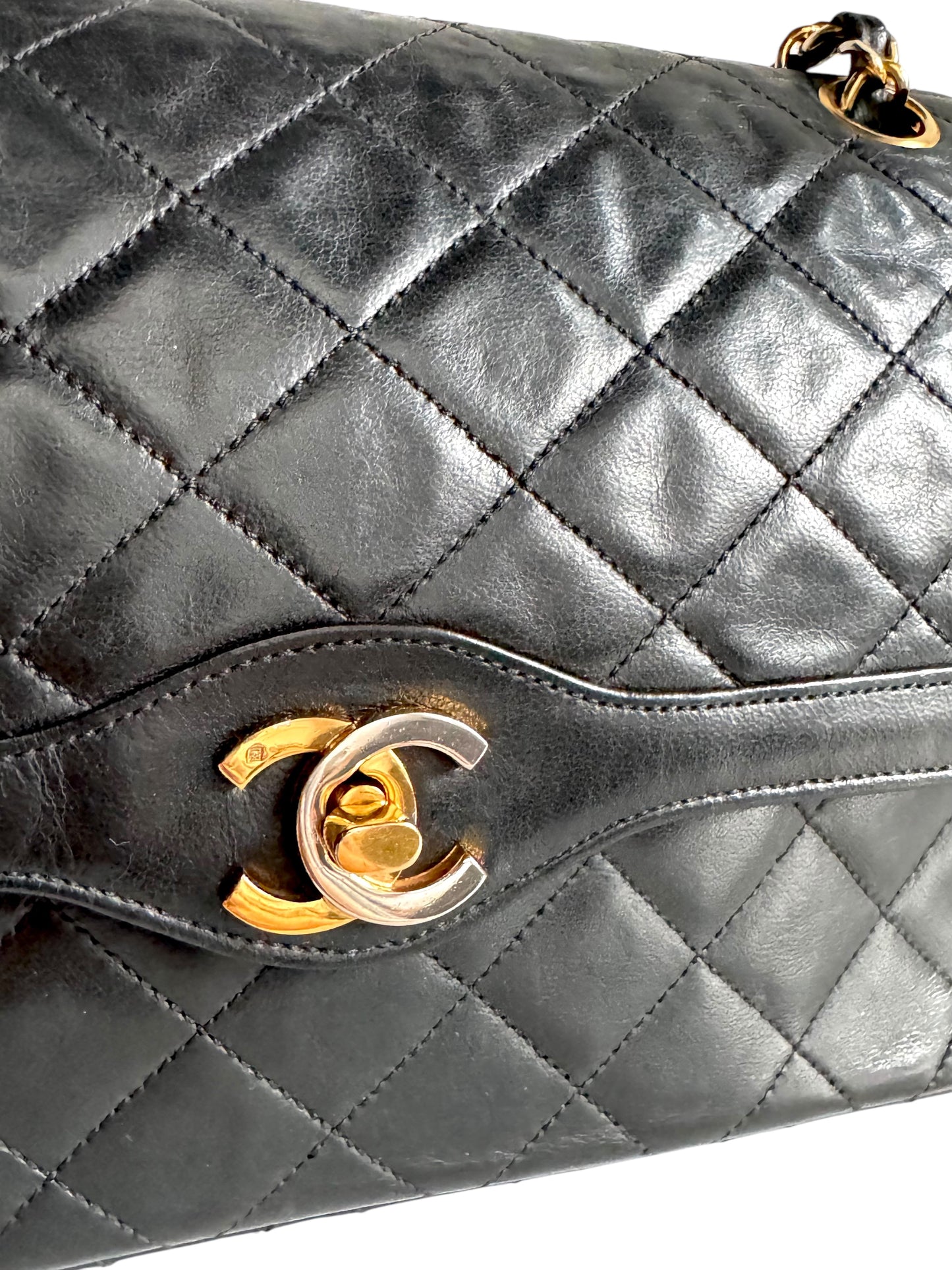 CHANEL Lambskin Quilted Medium Double Flap Bag Black