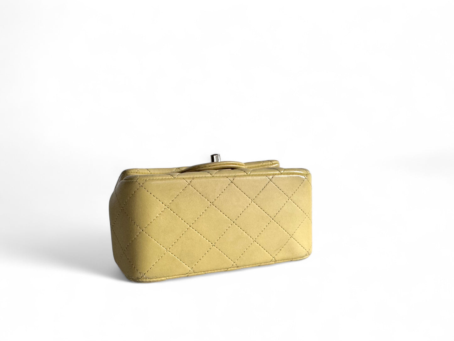 CHANEL Light Yellow Lambskin Quilted Mini Square Flap Light Gold Hardware