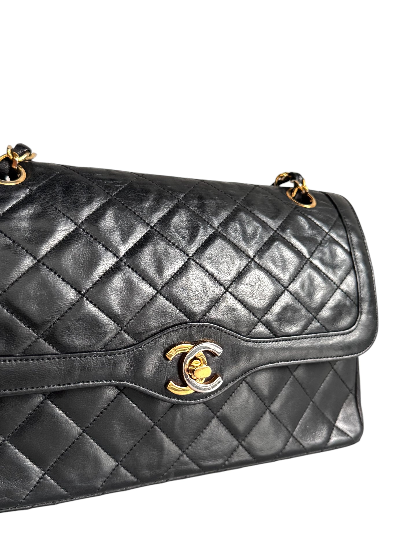 CHANEL Lambskin Quilted Medium Double Flap Bag Black