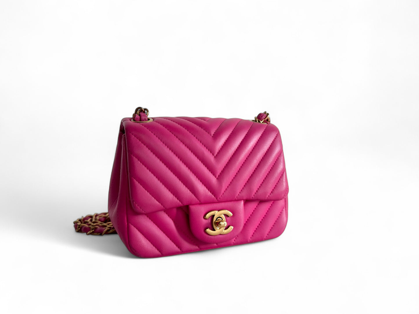 CHANEL Lambskin Chevron Quilted Mini Square Flap