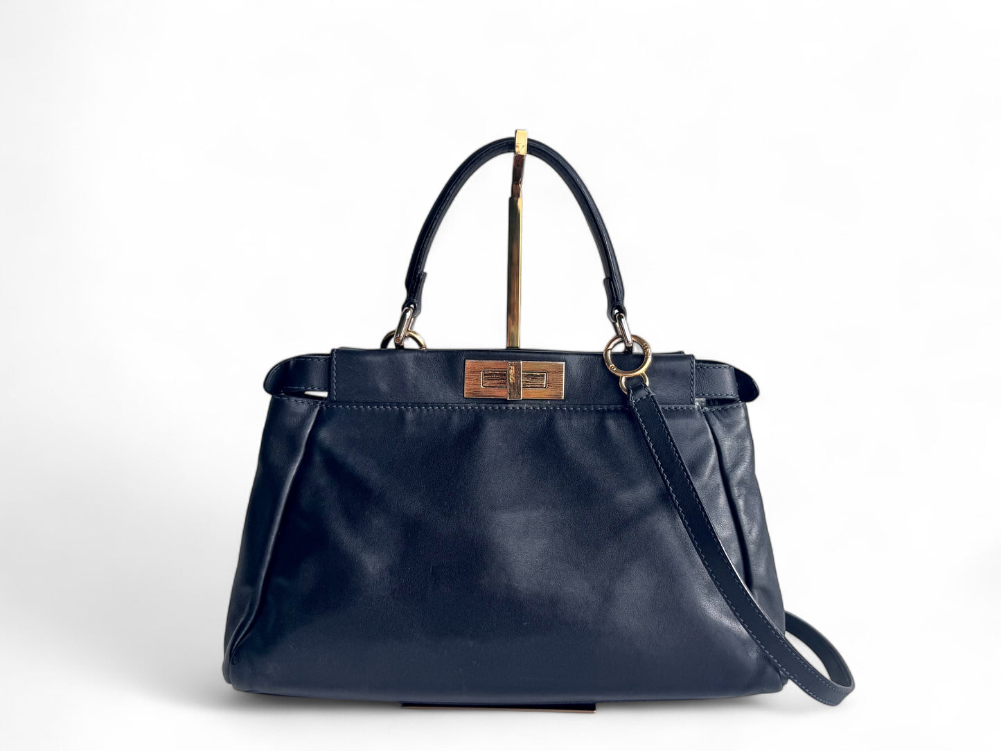 FENDI Calfskin Denim Zucca Peekaboo Iconic Satchel