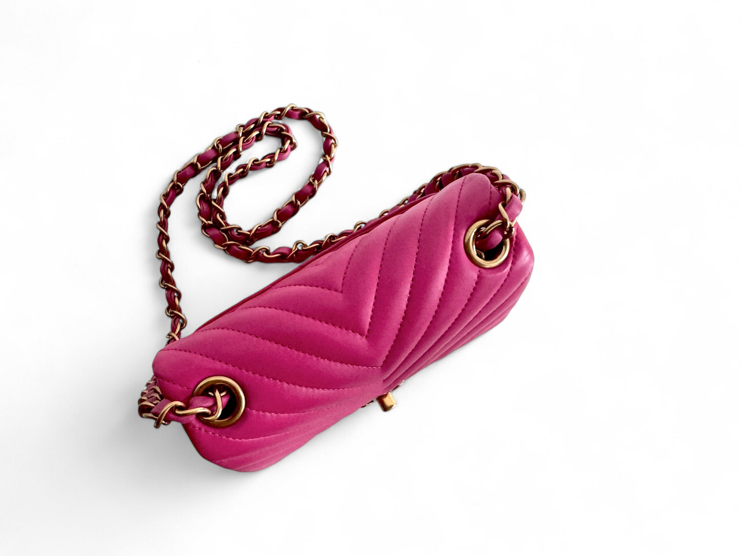 CHANEL Lambskin Chevron Quilted Mini Square Flap