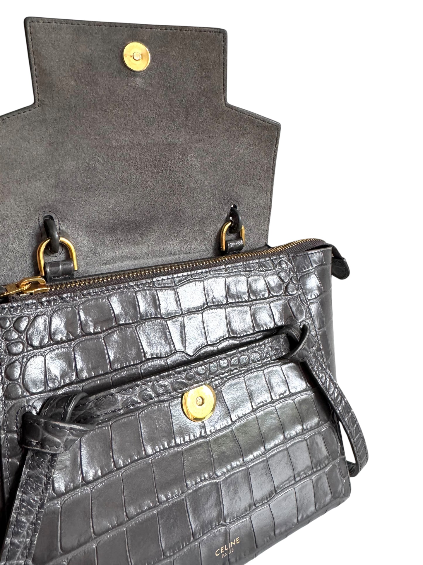 CELINE Calfskin Crocodile Embossed Nano Belt Bag