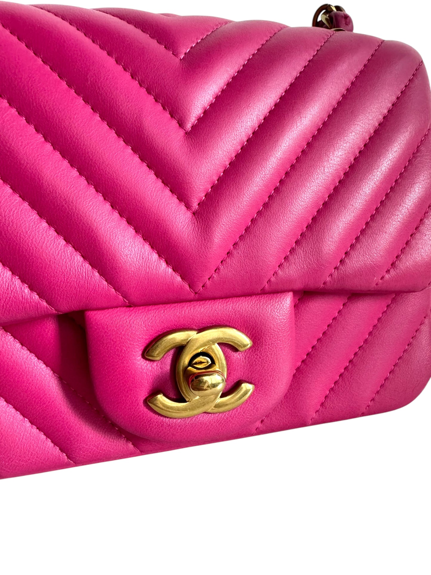 CHANEL Lambskin Chevron Quilted Mini Square Flap
