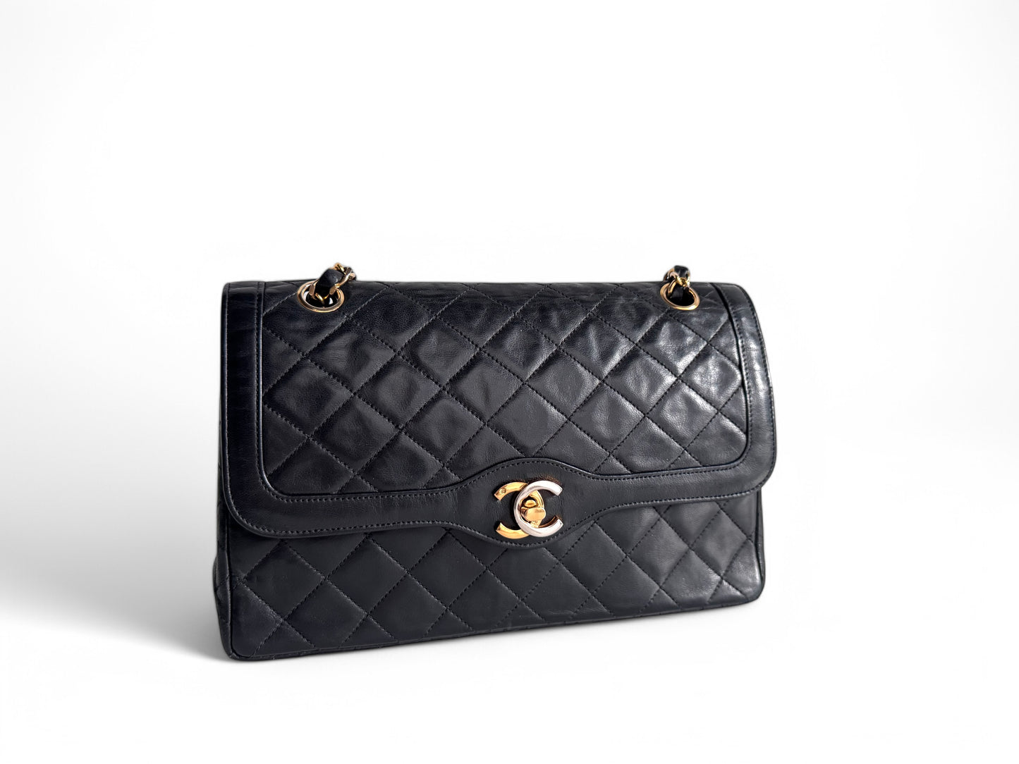CHANEL Lambskin Quilted Medium Double Flap Bag Black