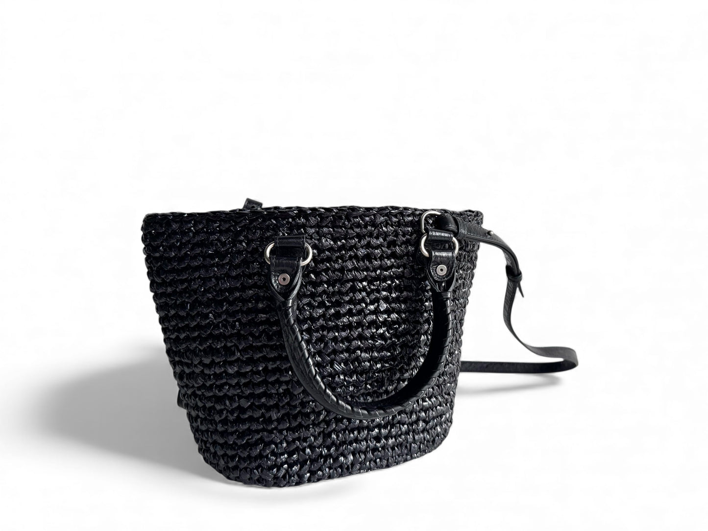 BALENCIAGA Nylon Raffia Le Cagole Small Panier Tote