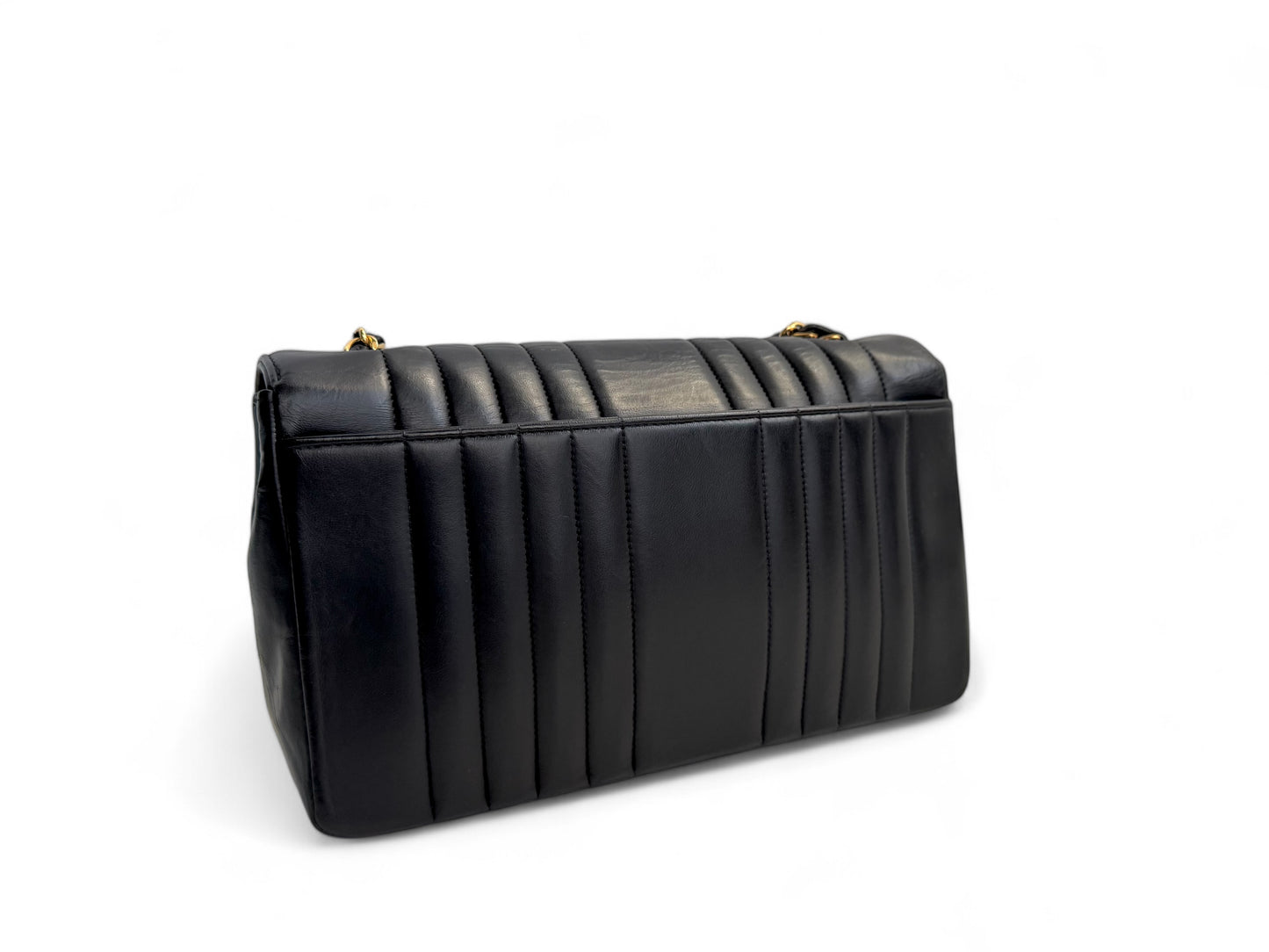 CHANEL Black Vertical Quilt Lambskin Leather Classic Medium Single Flap Bag