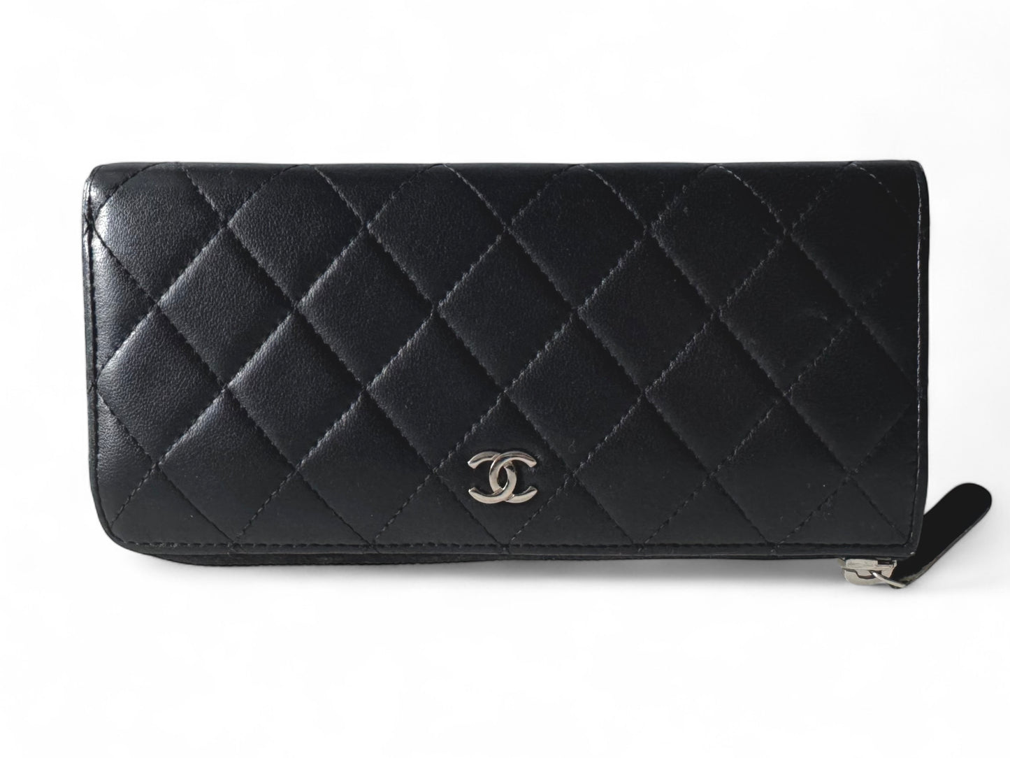 CHANEL Lambskin Quilted Large Gusset Zip Around Wallet