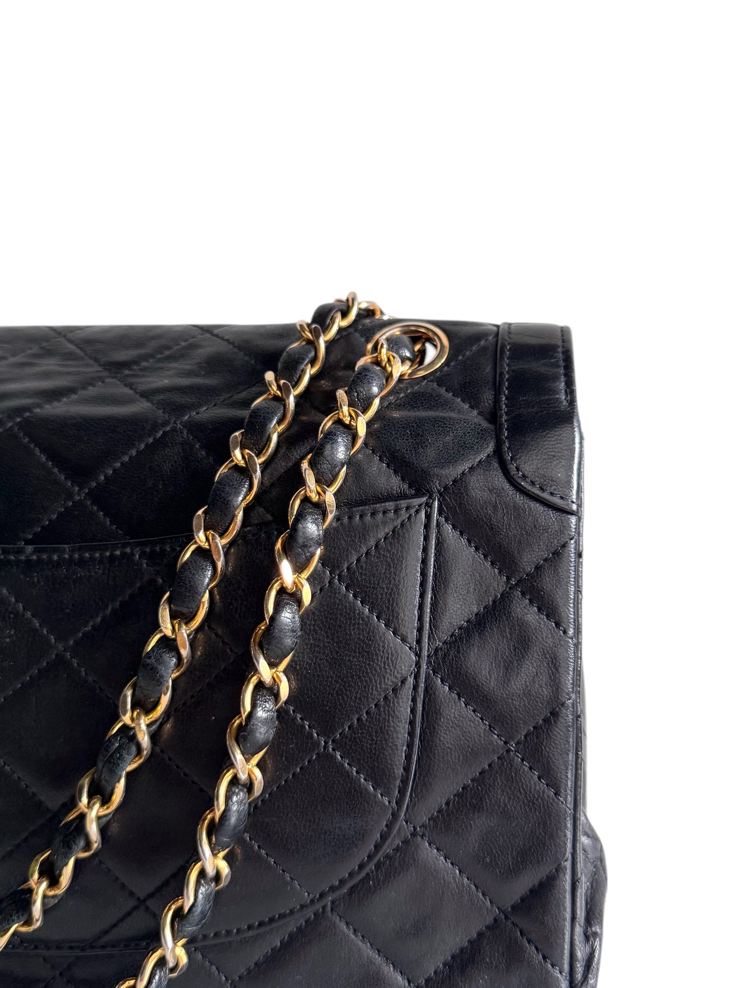 CHANEL Lambskin Quilted Medium Double Flap Bag Black