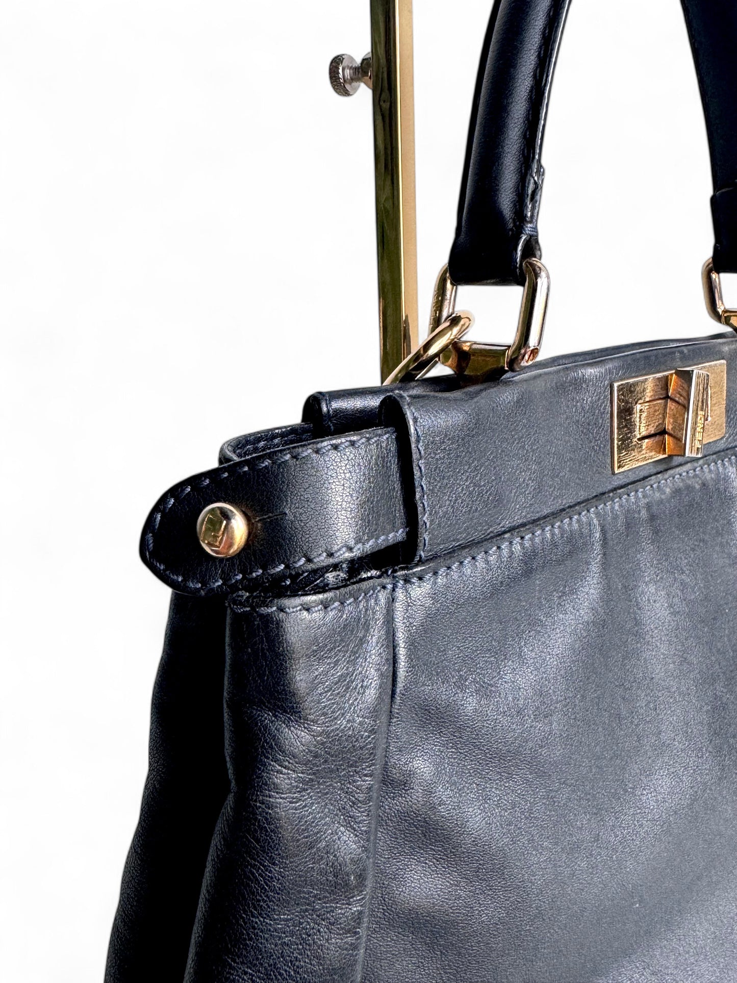 FENDI Calfskin Denim Zucca Peekaboo Iconic Satchel