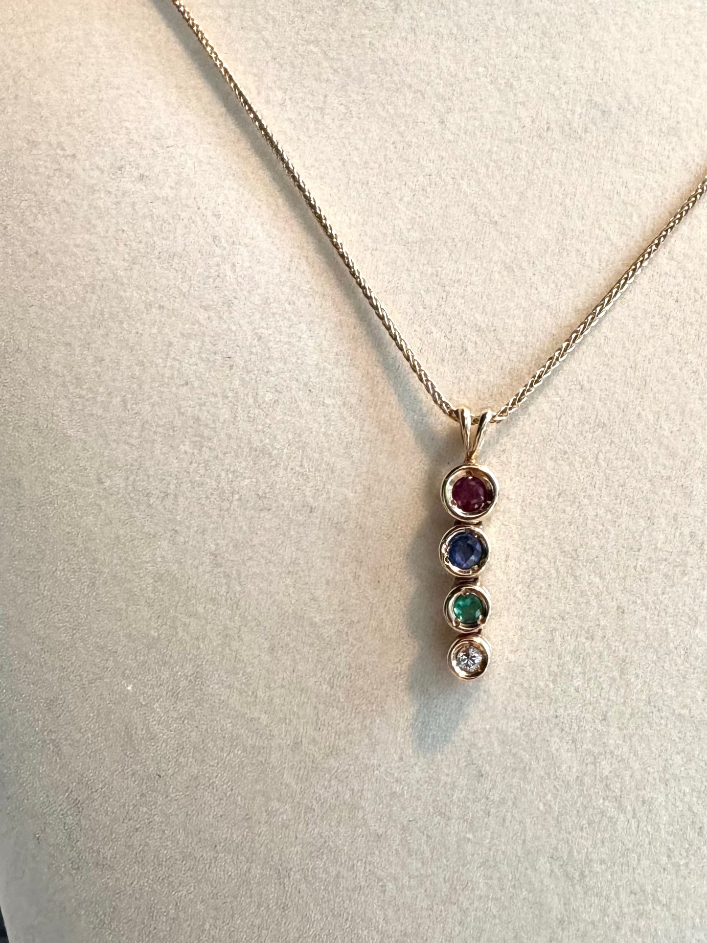 Multi Colored Gemstone Pendant in 18K Yellow Gold