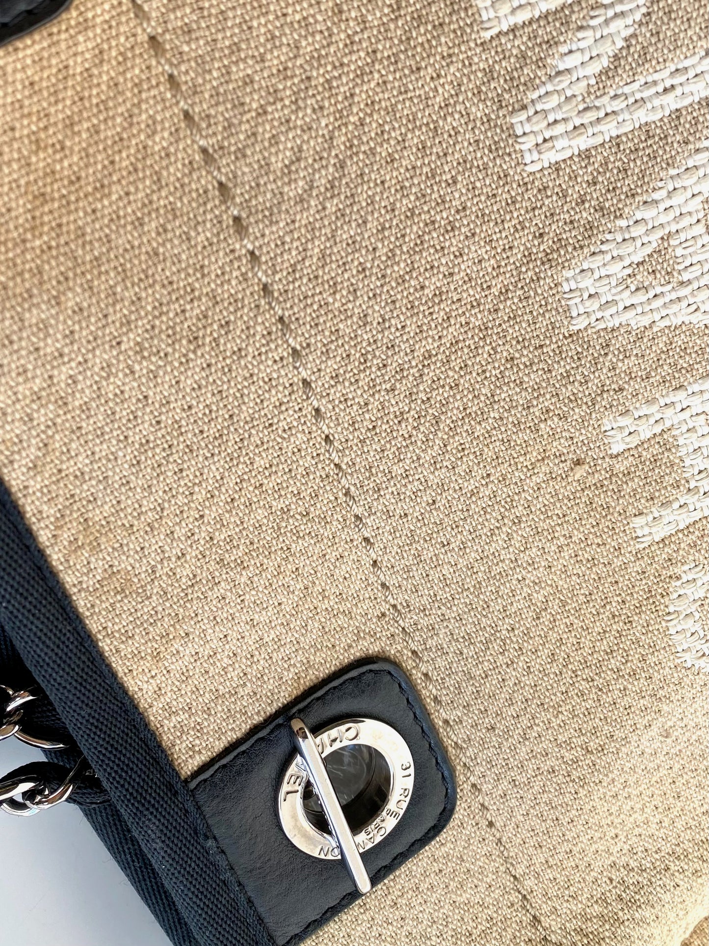 CHANEL Canvas Small Deauville Tote Beige