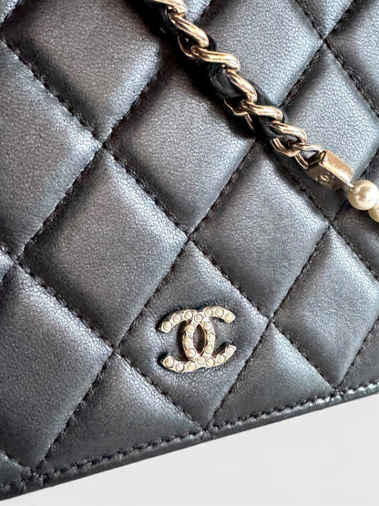 CHANEL Lambskin Limited Pearl Strap Wallet On Chain