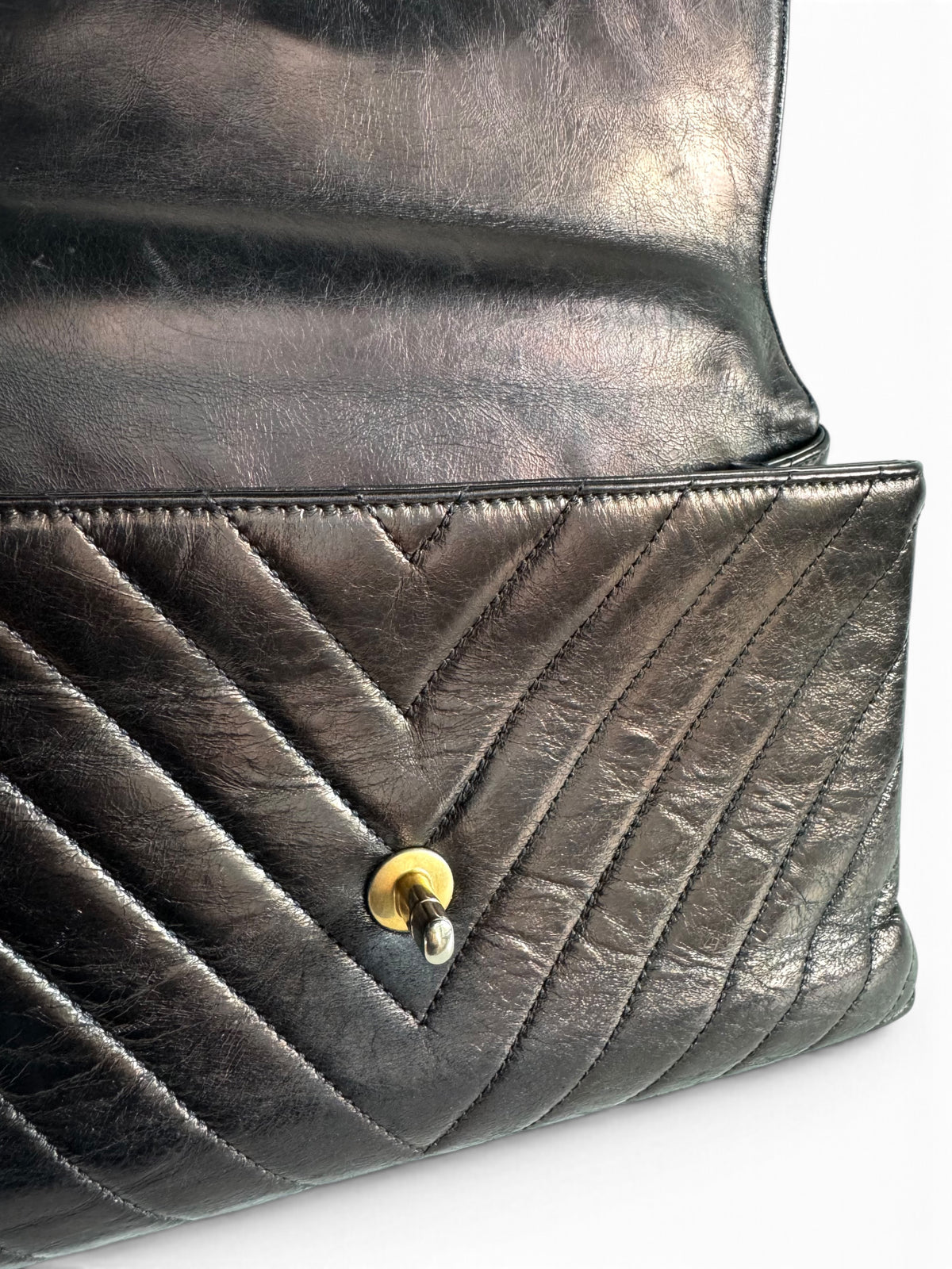 CHANEL Calfskin Chevron Small Coco Handle Flap
