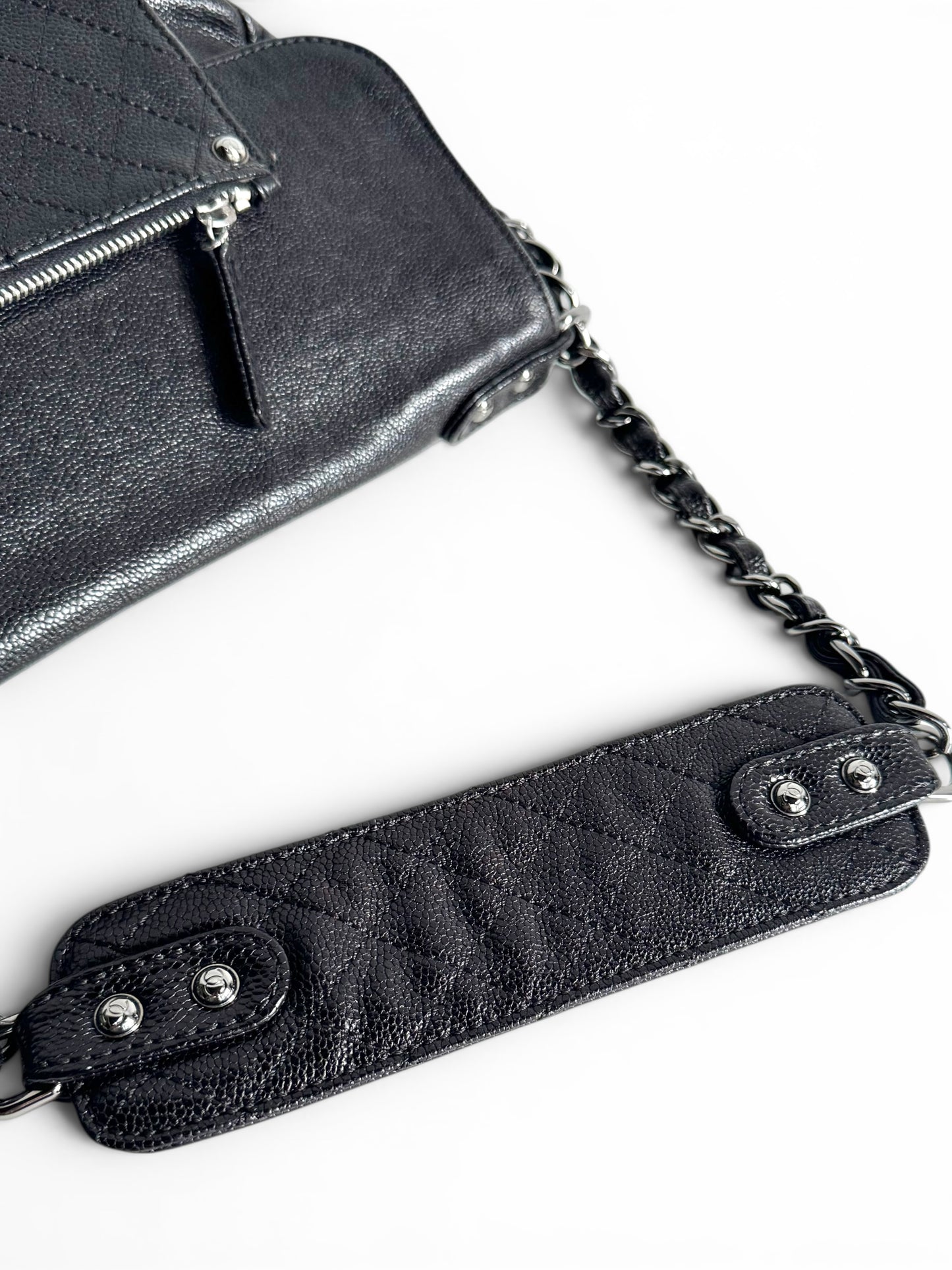 CHANEL Black Quilted Caviar Leather Pocket in the City Flap Shoulder Bag