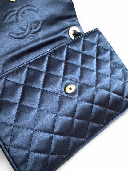 Chanel Satin Rhinestone Chain Flap Bag