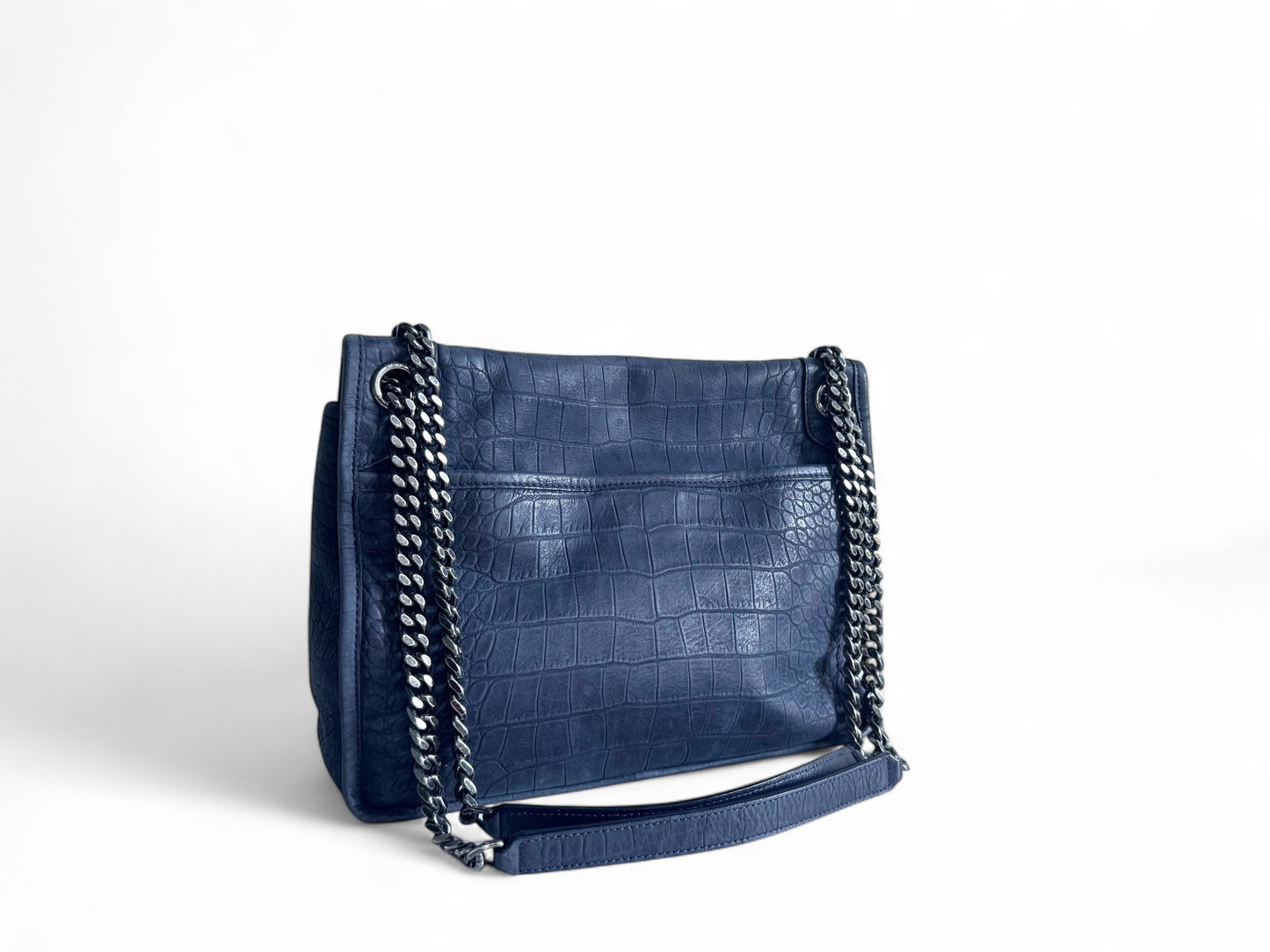 SAINT LAURENT Croc Embossed Nubuck Medium Nikki Bag