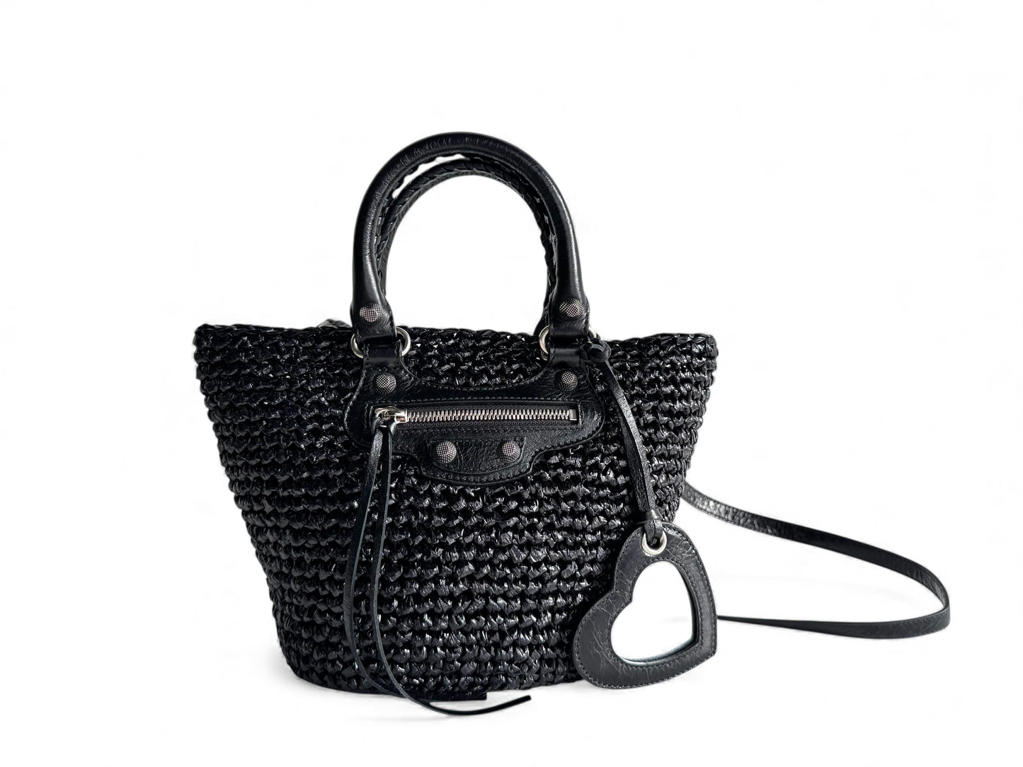 BALENCIAGA Nylon Raffia Le Cagole Small Panier Tote