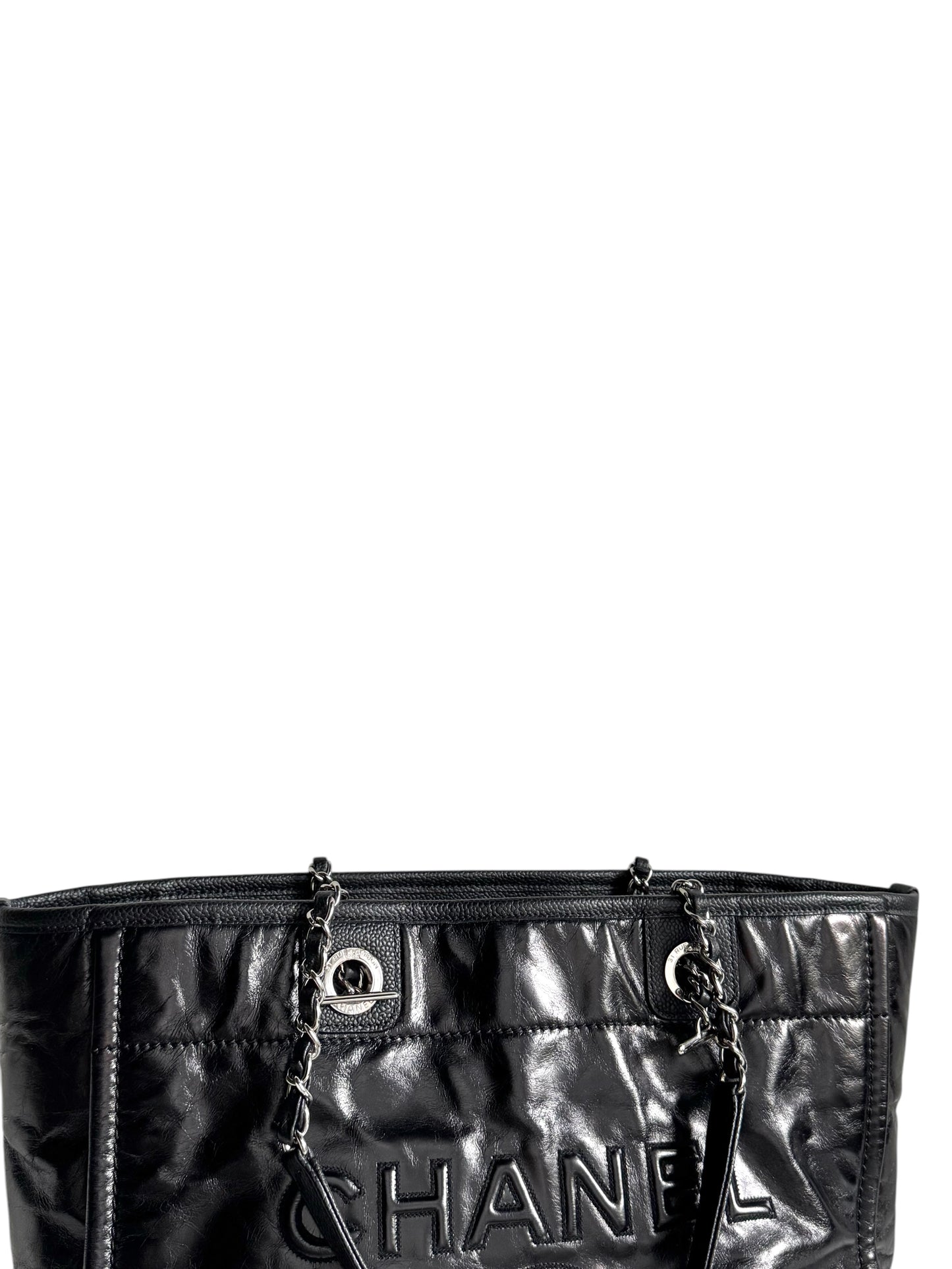CHANEL Glazed Calfskin Small Deauville Tote