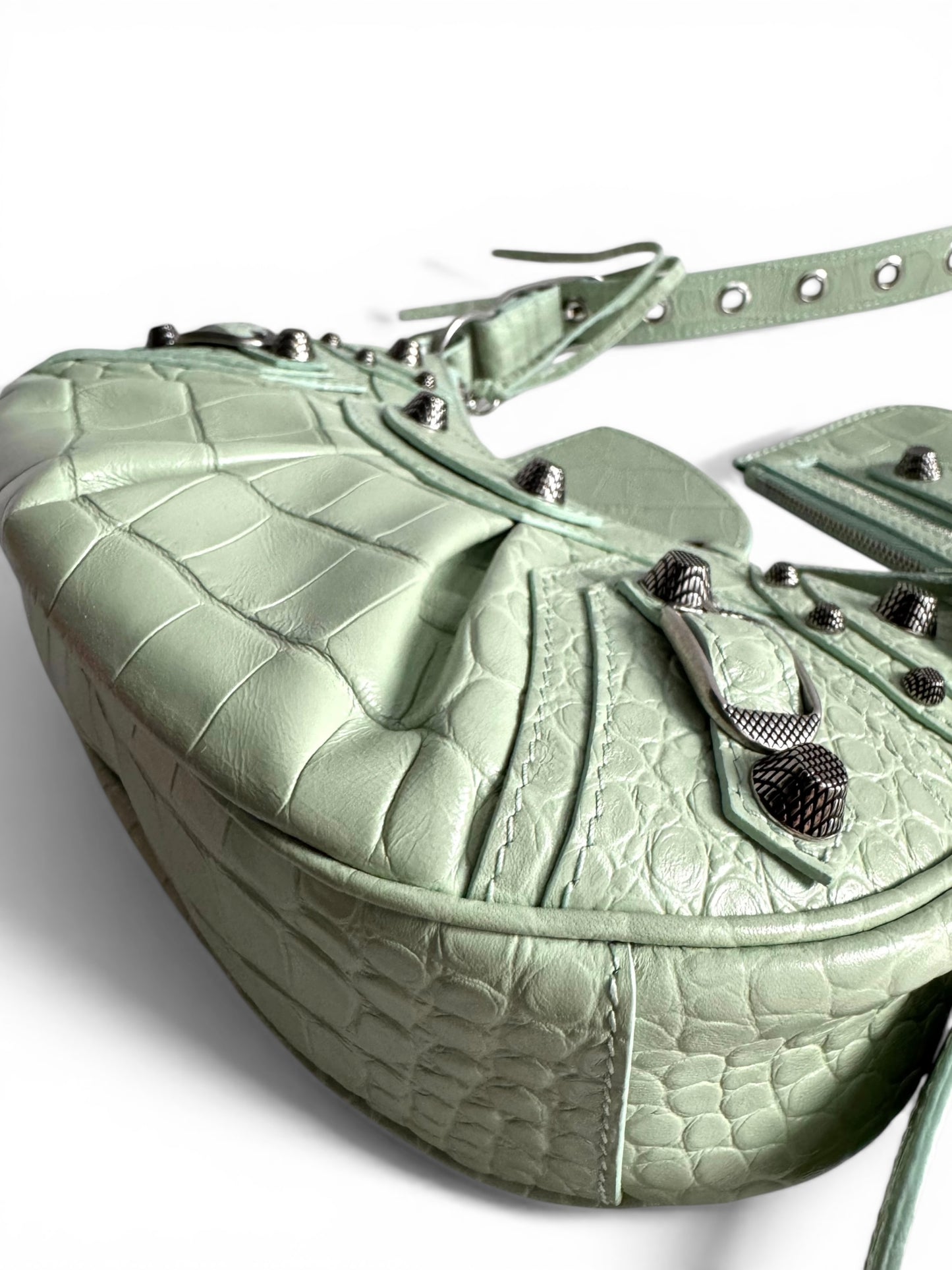 BALENCIAGA Extra Supple Calfskin Crocodile Embossed Le Cagole Shoulder Bag