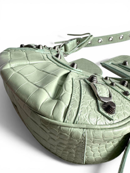 BALENCIAGA Extra Supple Calfskin Crocodile Embossed Le Cagole Shoulder Bag