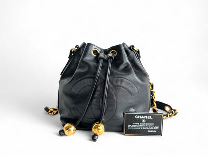 CHANEL Lambskin CC Drawstring Bag