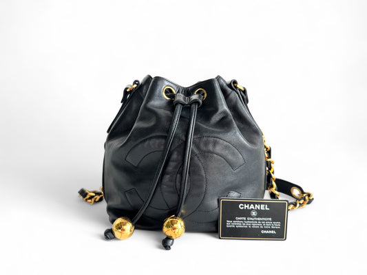 CHANEL Lambskin CC Drawstring Bag