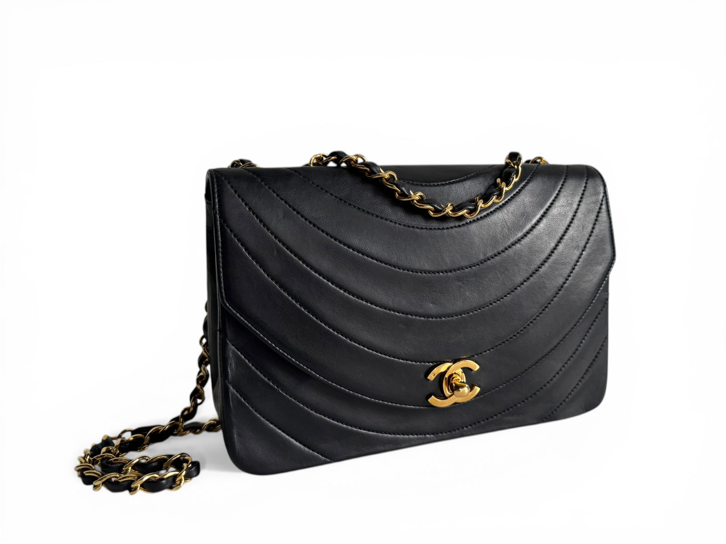 CHANEL Lambskin Half Moon Flap Bag