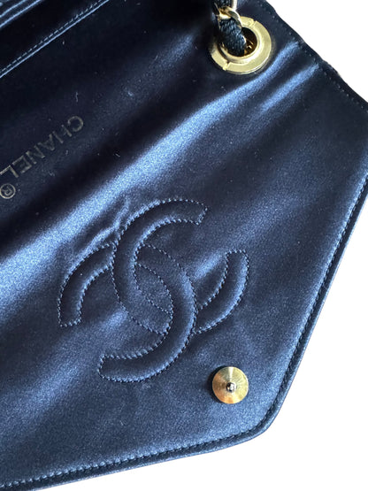 Chanel Satin Rhinestone Chain Flap Bag